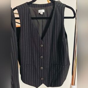 Black Pinstripe Women's Pants & Vest Set